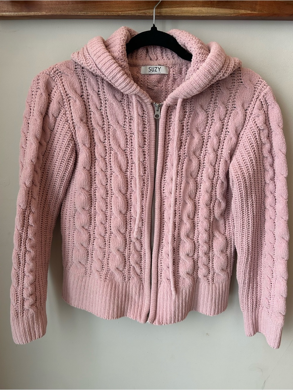 🟢 5 for $25 🟢 Suzy Shier Pink Cable-Knit Zip Hoodie Sweater - Size Small